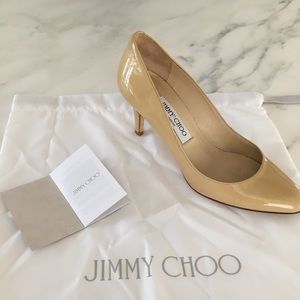 Jimmy Choo Nude Patent 2 1/4” Heels Size 37.5